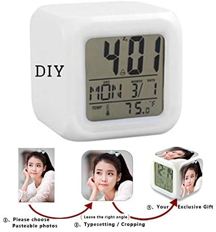 7 couleurs changeantes LED Reveil cube lumineux LCD Horloge veilleuse