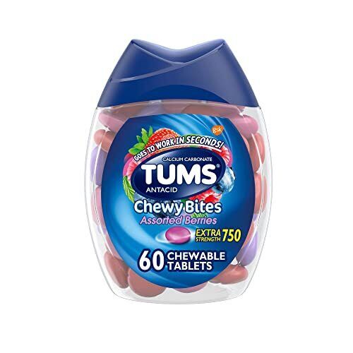 TUMS Chewy Bites Antacid Tablets for Chewable Heartburn Relief and Acid Indigest 60ct DLC: FEV27