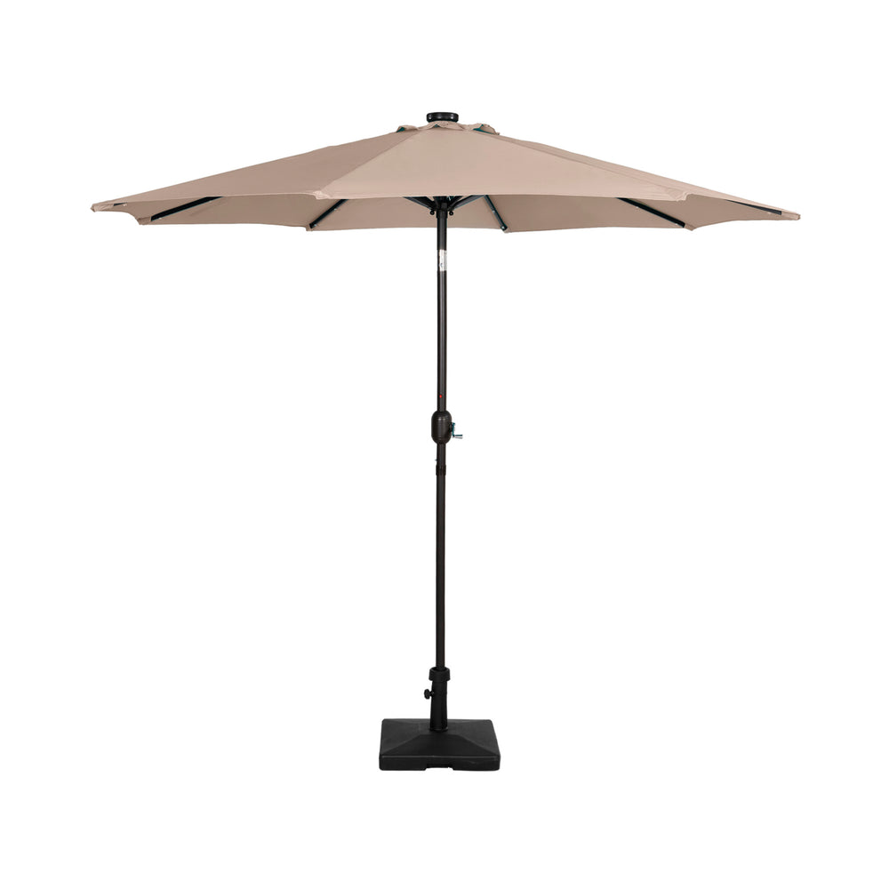9 ft Patio Solar LED Market Umbrella with Square Concrete Base Beige