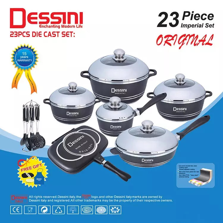 Dessini 23 pieces household die casting aluminum cookware set non-stick pot set energy saving pot set