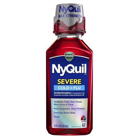 Vicks NyQuil Severe Cold & Flu Max Strength, Berry, 12 fl oz Exp: Mai26