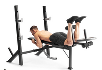 
              Banc et support d'entraînement olympique Weider Exercise Gym avec développeur de jambes intégré MCI
            