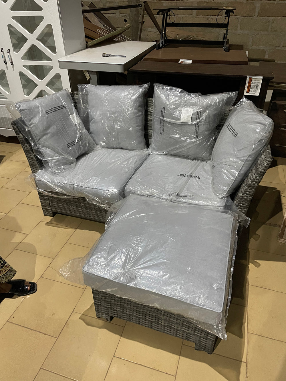 5 Piece Outdoor Patio Rattan Wicker Sofa Conversation Set with Coffee Table and