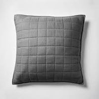 Standard Heavyweight Linen Blend Quilted Pillow Sham Dark Gray - Casaluna
