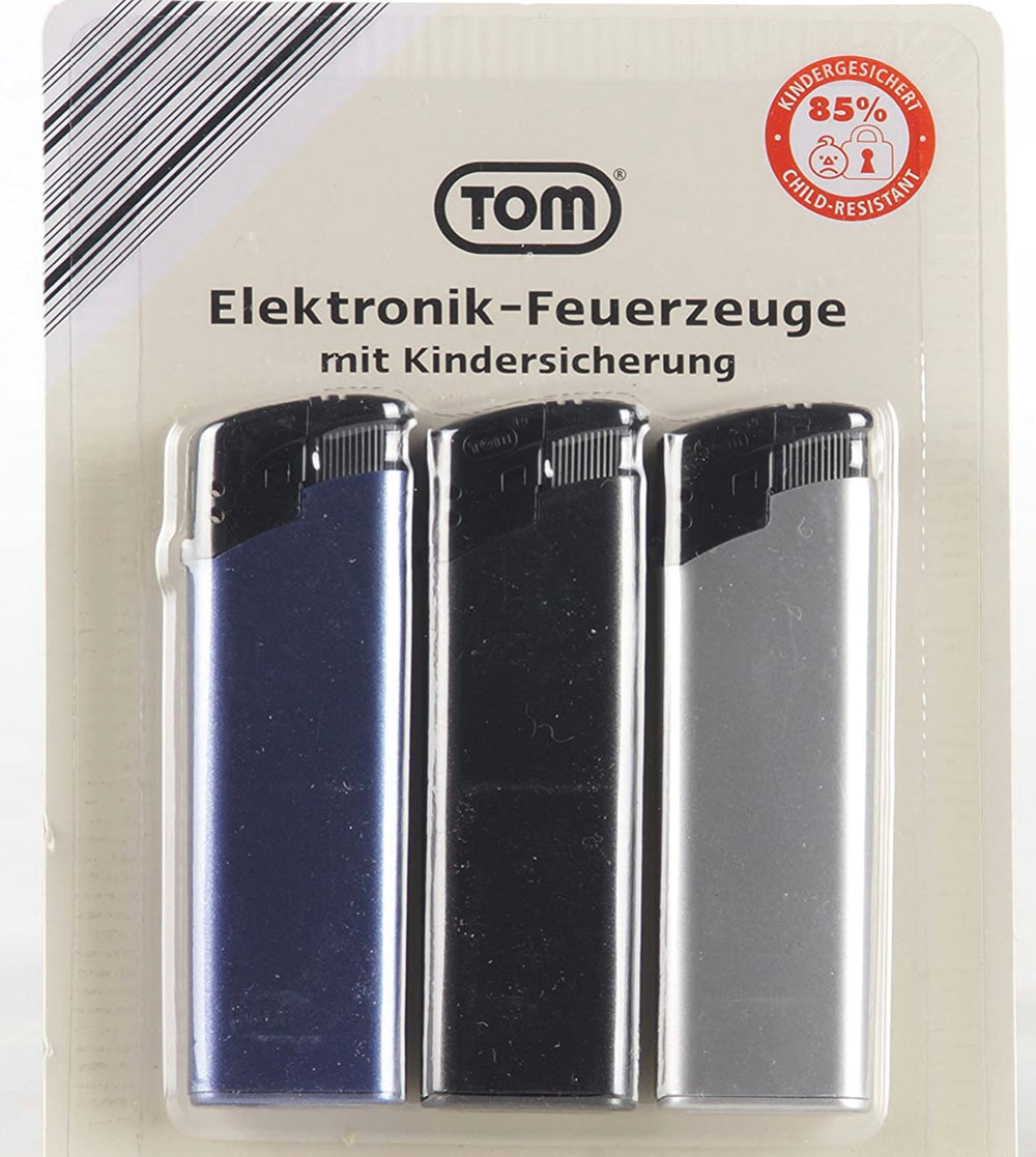 Tom Lot de 3 briquets électroniques, différentes variantes, électroniques.