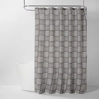 182cm x 182cm Colorblock Stripe Shower Curtain Black/White - Room Essentialsa