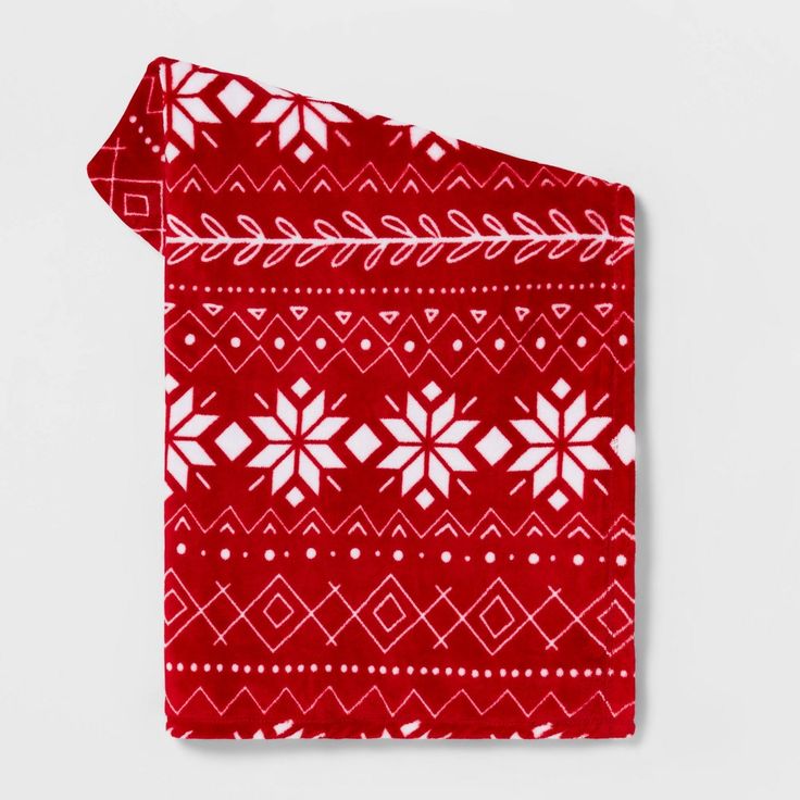 Fair Isle Printed Plush Christmas Throw Blanket Cream - Wondershop™
