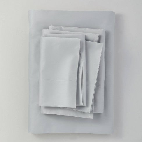 Queen 300 Thread Count Temperature Regulating Solid Sheet Set Light Gray - Casaluna