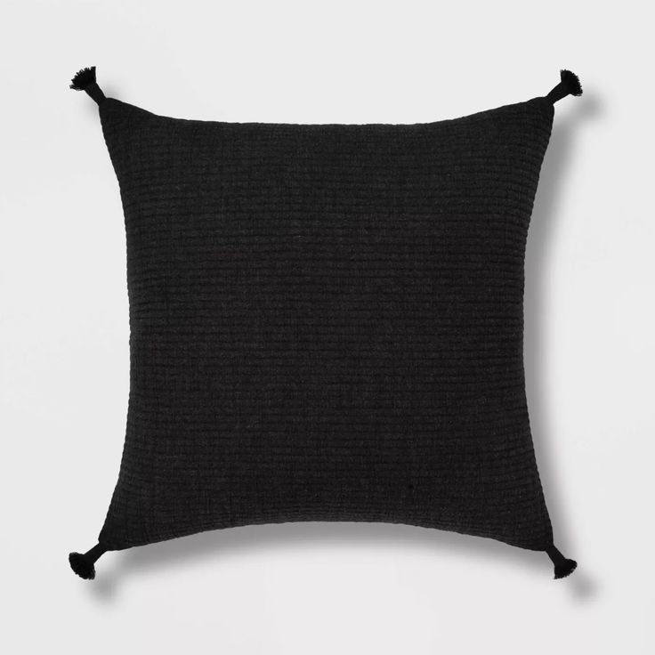 Euro Soft Texture Tasseled Throw Pillow Black - Project 62