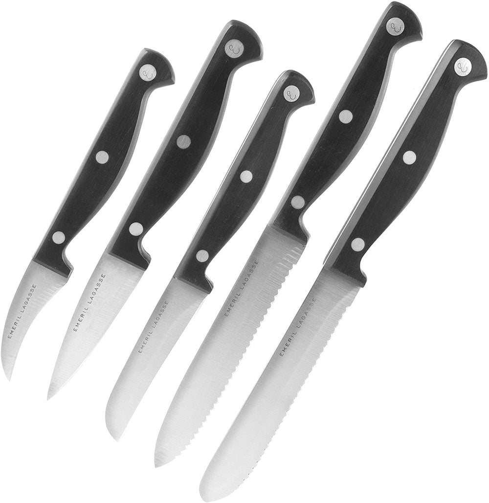 Emeril's Lagasse 5-Piece Culinary Knife Set with Tungsten Carbide Countertop Sharpener