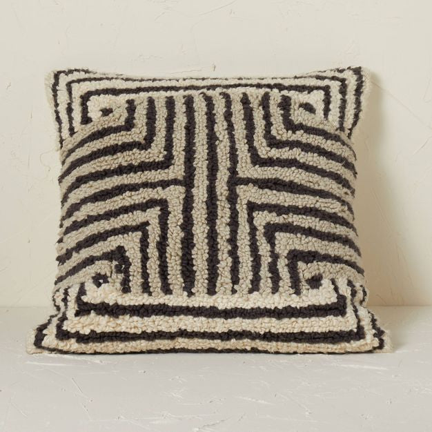 Maze Pattern Loop Tufted Square Throw Pillow Black/Cream - Opalhouse™ designed with Jungalow 2pk