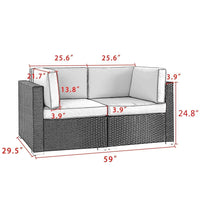 Patiojoy 2-Piece Patio Wicker Corner Sofa Set Rattan Loveseat with Removable Cushions Brown
