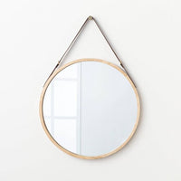 
              26" Wood Mirror with Pleather Strap Hanger Natural - Thresholda designed with Studio McGee
            