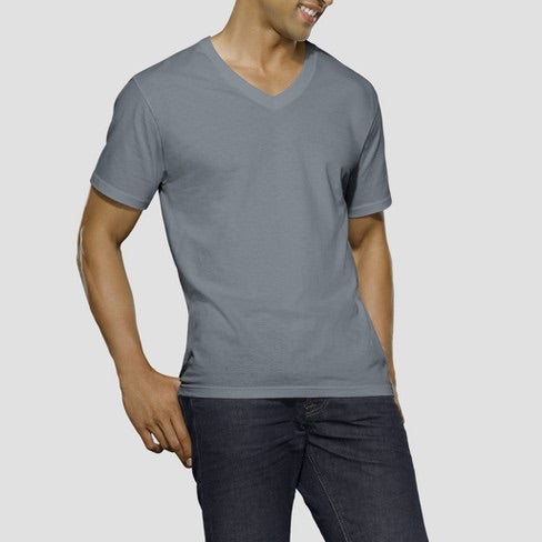 Fruit of the Loom Men's V-Neck T-Shirt - Black/Gray
