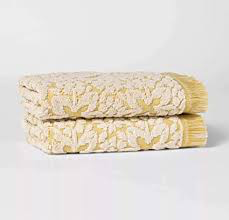 2pk Terry Plaid Hand Towel Set Yellow - Thresholda