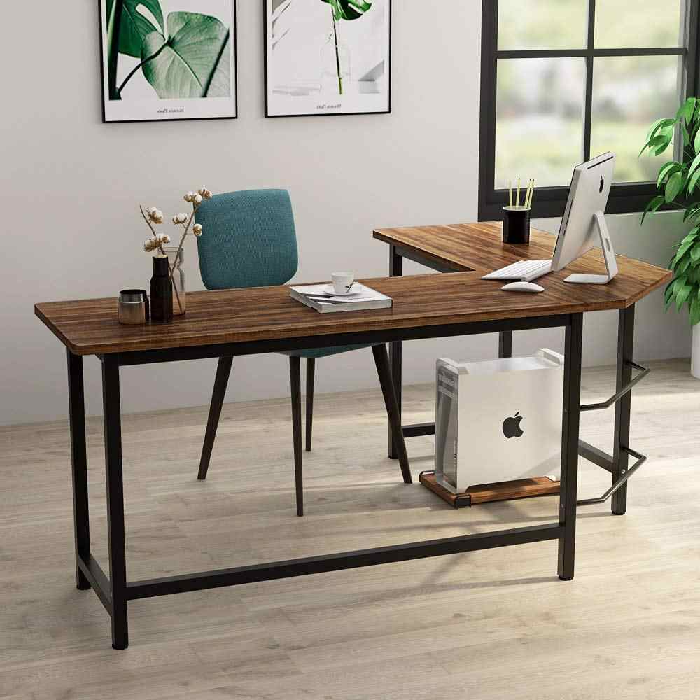 Vintage L Shaped Desk Corner Computer Computer Laptop Study Table Workstation Home Office Wood And Meta, Retro Style