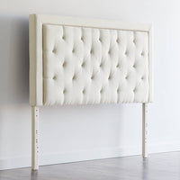 Rest Haven Upholstered Headboard with Diamond Tufting and Rectangle Bordered Edges, Queen, Cream