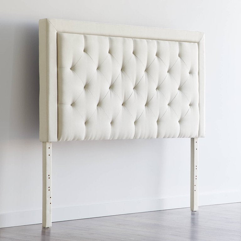 Rest Haven Upholstered Headboard with Diamond Tufting and Rectangle Bordered Edges, Queen, Cream