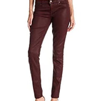 Womens Level 99 Burgundy Mid Rise Coated Skinny Jeans Pants Size 27 / 4