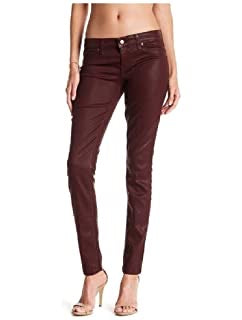 Womens Level 99 Burgundy Mid Rise Coated Skinny Jeans Pants Size 27 / 4