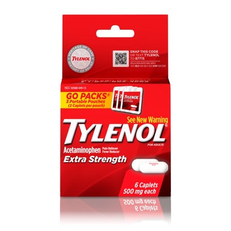 Tylenol Extra-Strength Go Packs, 3-Pouch 6 Caplets 500mg.DLC:MRS-24