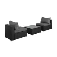 WO 3-Piece Outdoor Patio Armless Sofa Conversation Bistro Set avec table basse, Espresso/Gris