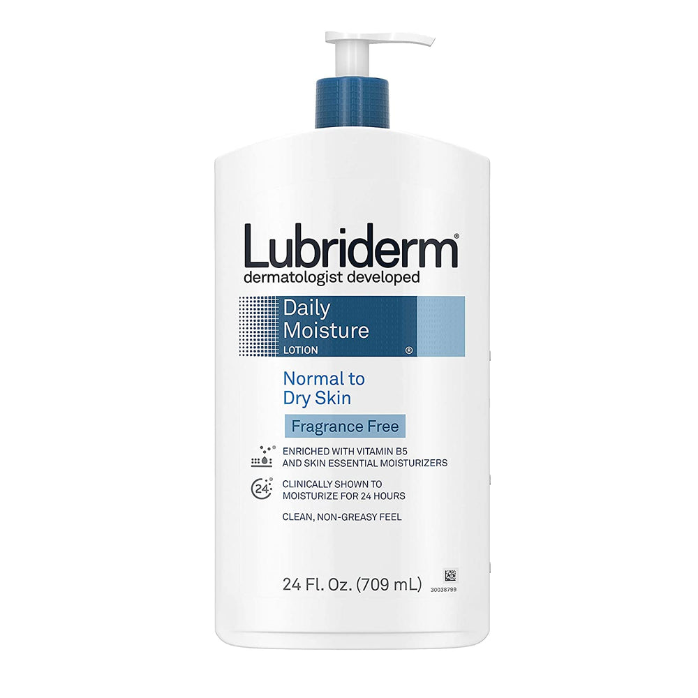 LUBRIDERM Daily Moisture Lotion corporelle hydratante non parfumée avec vitamine B5 pour peaux normales à sèches, lotion non grasse et sans parfum(709 mL)