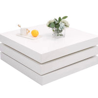 White Coffee Table Square 3 Tier High Gloss Modern Wooden Swivel Table
