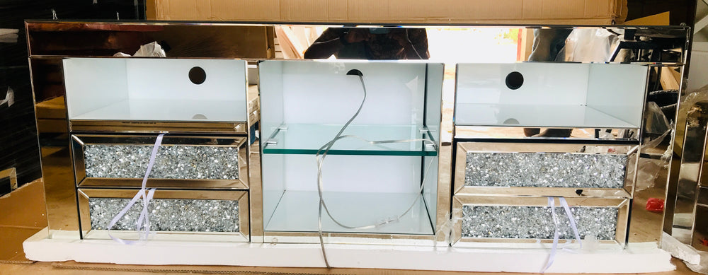 Glass Tv Stand With Led Lights [ L 152cm x P 36cm x H 56 ]