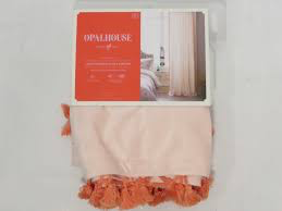 137cm x 213cm Velvet Curtain Panel with Orange Tassels Blush - Opalhousea (1 Panel)