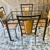 Metal & Glass Dining Table With 4 Chairs - Black Or Bronze DYLAN [5 PCS]
