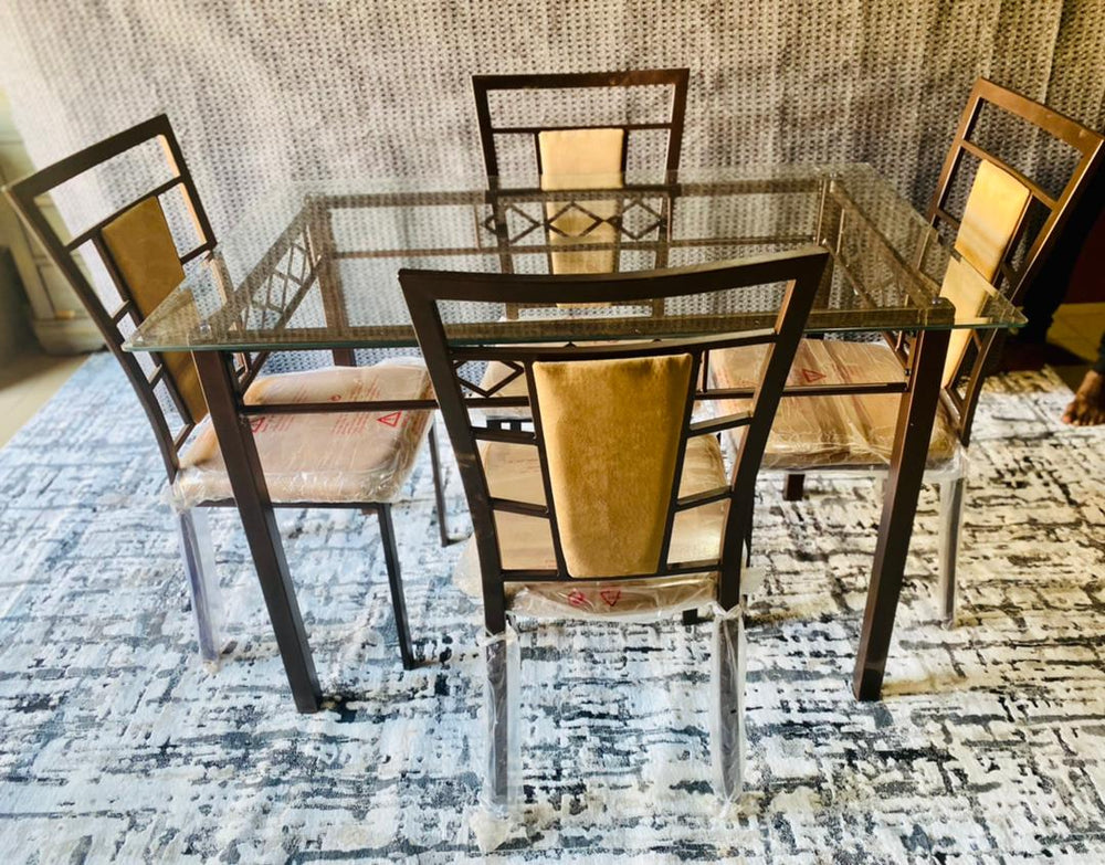 Metal & Glass Dining Table With 4 Chairs - Black Or Bronze DYLAN [5 PCS]