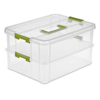 
              Sterilite Large 2 Layer Stack & Carry Clear with Green Accents
            