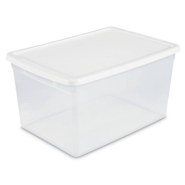 66qt Storage Bin Clear with White Lid - Room Essentialsa