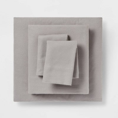 King Fall Flannel Solid Sheet Set Gray - Threshold™