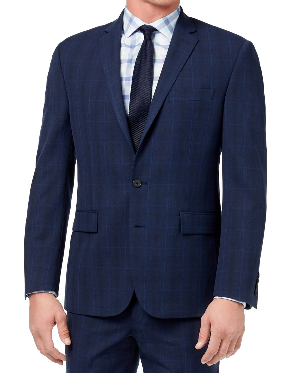 Ryan Seacrest Distinction Mens Suit Jacket Blue USA 42 L Plaid Blazer