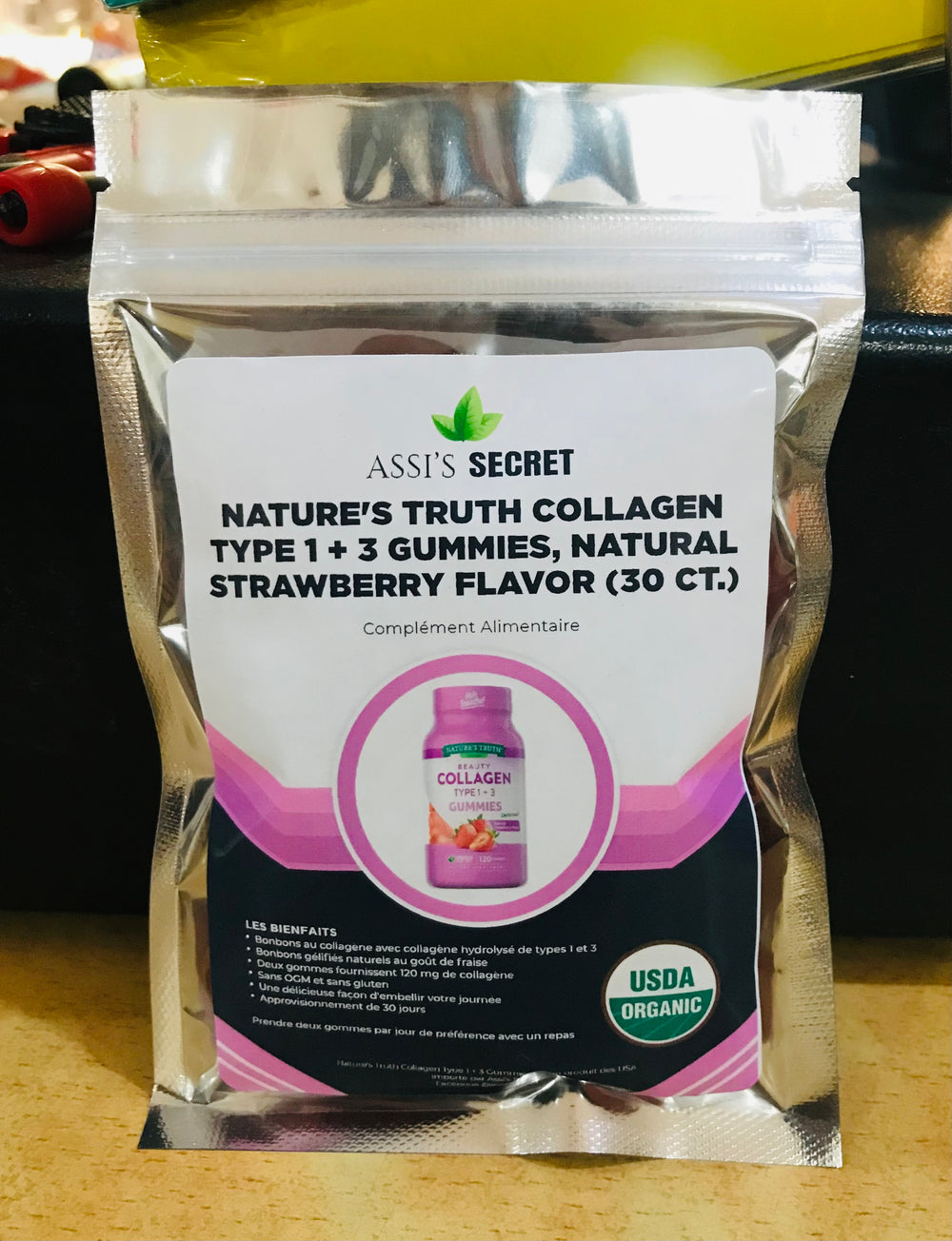 Assi’s Secret Nature’s Truth Collagen Type 1+3 Gummies,Natural Strawberry Flavor (30ct.)