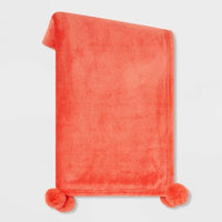 Plush Throw Blanket with Faux Fur Pom-Poms Red - Opalhouse™