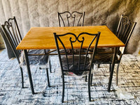 
              Metal & Wood Dining Table With 4 Chairs - Beech Or Cherry
            