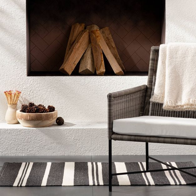 76cm x 102cm Outdoor Rug Black Stripe - Thresholda designed with Studio McGee