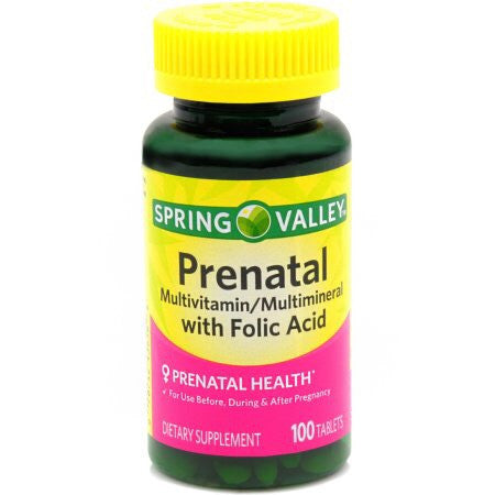 Spring Valley Prenatal Multivitamin/Multimineral with Folic Acid Tablets, 100 ct DLC: 02/26