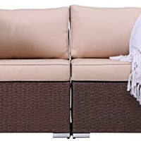 Patiojoy 2-Piece Patio Wicker Corner Sofa Set Rattan Loveseat with Removable Cushions Brown