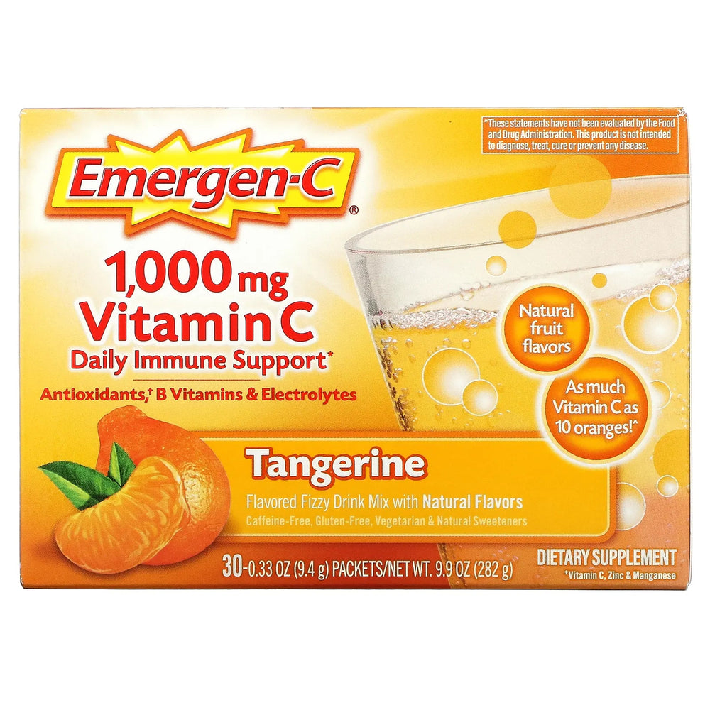 Vitamine C, Mélange pour boisson gazeuse aromatisé, Mandarine, 1000 mg, 30 sachets, 9,4 g chacun DLC: Juin25