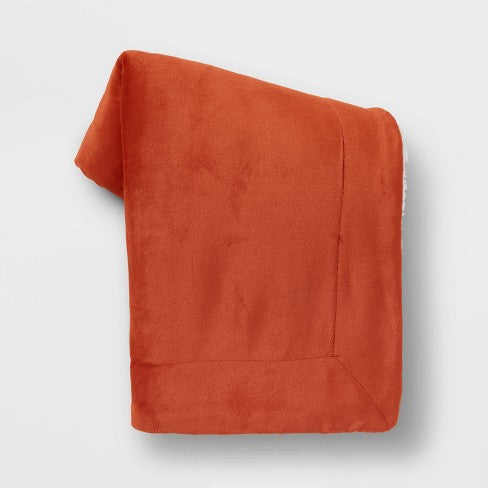 Solid Plush Throw Blanket with Sherpa Reverse Orange - Threshold™