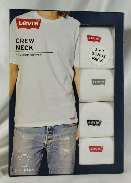 Levi's 4 PK Crew Neck T-shirts Small White 100 Premium Cotton Levis Ships
