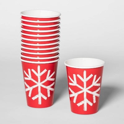12oz/12ct Snowflake Disposable Paper Cups Red - Wondershop™