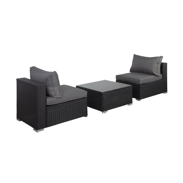 WO 3-Piece Outdoor Patio Armless Sofa Conversation Bistro Set avec table basse, Espresso/Gris
