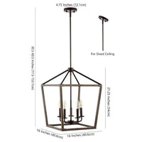 Oria 16 in. 5-Lights Oil Rubbed Bronze/Faux Wood Iron Farmhouse Industrial Lantern LED Pendant