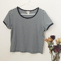 Mossimo Women's Black White Striped Short Sleeve Crop Top Size: L