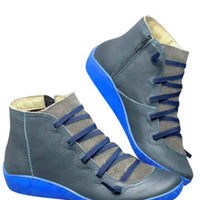 Bottes pour femmes Casual Flat Leather Retro Lace Up Side Zipper Plus Chaussure BE26